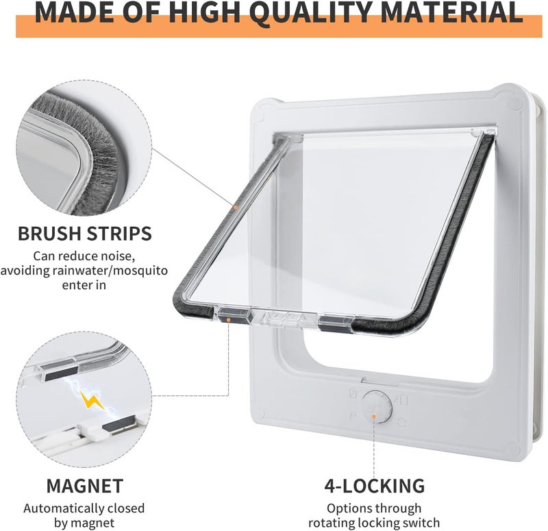 Billionchains Large Cat Door for Interior Door (Outer Size 10.8"x9.25") 4-Way Locking Cat Door for Exterior Door White Cat Flap Up to 25lb - Image 2